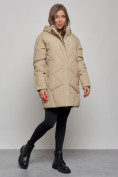 Купить Зимняя женская куртка модная с капюшоном светло-коричневого цвета 52361SK, фото 2