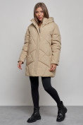 Купить Зимняя женская куртка модная с капюшоном светло-коричневого цвета 52361SK, фото 3