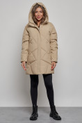 Купить Зимняя женская куртка модная с капюшоном светло-коричневого цвета 52361SK, фото 5