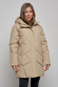 Купить Зимняя женская куртка модная с капюшоном светло-коричневого цвета 52361SK, фото 7