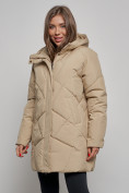 Купить Зимняя женская куртка модная с капюшоном светло-коричневого цвета 52361SK, фото 8