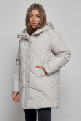 Купить Зимняя женская куртка модная с капюшоном светло-серого цвета 52361SS, фото 10