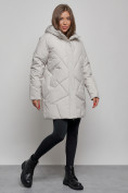 Купить Зимняя женская куртка модная с капюшоном светло-серого цвета 52361SS, фото 2