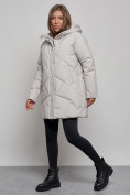Купить Зимняя женская куртка модная с капюшоном светло-серого цвета 52361SS, фото 3