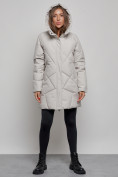 Купить Зимняя женская куртка модная с капюшоном светло-серого цвета 52361SS, фото 5