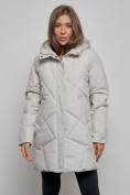 Купить Зимняя женская куртка модная с капюшоном светло-серого цвета 52361SS, фото 6