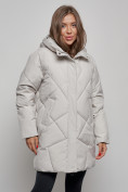 Купить Зимняя женская куртка модная с капюшоном светло-серого цвета 52361SS, фото 8