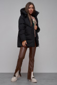 Купить Зимняя женская куртка модная с капюшоном черного цвета 52362Ch, фото 16