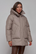 Купить Зимняя женская куртка модная с капюшоном светло-коричневого цвета 52362SK, фото 10