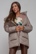 Купить Зимняя женская куртка модная с капюшоном светло-коричневого цвета 52362SK, фото 14