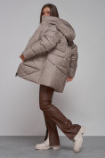 Купить Зимняя женская куртка модная с капюшоном светло-коричневого цвета 52362SK, фото 15