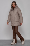Купить Зимняя женская куртка модная с капюшоном светло-коричневого цвета 52362SK, фото 2
