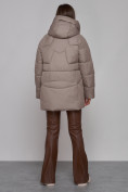 Купить Зимняя женская куртка модная с капюшоном светло-коричневого цвета 52362SK, фото 4