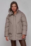Купить Зимняя женская куртка модная с капюшоном светло-коричневого цвета 52362SK, фото 8