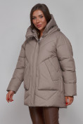 Купить Зимняя женская куртка модная с капюшоном светло-коричневого цвета 52362SK, фото 9