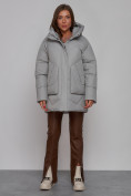 Купить Зимняя женская куртка модная с капюшоном светло-серого цвета 52362SS
