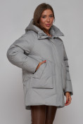 Купить Зимняя женская куртка модная с капюшоном светло-серого цвета 52362SS, фото 10