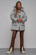 Купить Зимняя женская куртка модная с капюшоном светло-серого цвета 52362SS, фото 16