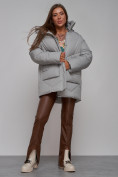 Купить Зимняя женская куртка модная с капюшоном светло-серого цвета 52362SS, фото 18