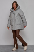 Купить Зимняя женская куртка модная с капюшоном светло-серого цвета 52362SS, фото 2