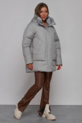 Купить Зимняя женская куртка модная с капюшоном светло-серого цвета 52362SS, фото 3
