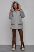 Купить Зимняя женская куртка модная с капюшоном светло-серого цвета 52362SS, фото 5
