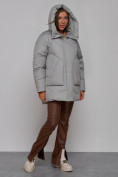 Купить Зимняя женская куртка модная с капюшоном светло-серого цвета 52362SS, фото 6