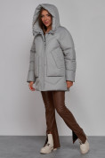 Купить Зимняя женская куртка модная с капюшоном светло-серого цвета 52362SS, фото 7