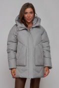 Купить Зимняя женская куртка модная с капюшоном светло-серого цвета 52362SS, фото 8