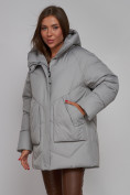 Купить Зимняя женская куртка модная с капюшоном светло-серого цвета 52362SS, фото 9