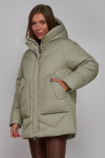 Купить Зимняя женская куртка модная с капюшоном светло-зеленого цвета 52362ZS, фото 10