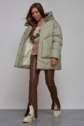 Купить Зимняя женская куртка модная с капюшоном светло-зеленого цвета 52362ZS, фото 14