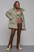 Купить Зимняя женская куртка модная с капюшоном светло-зеленого цвета 52362ZS, фото 15