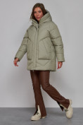 Купить Зимняя женская куртка модная с капюшоном светло-зеленого цвета 52362ZS, фото 2