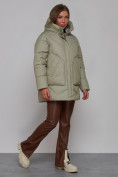 Купить Зимняя женская куртка модная с капюшоном светло-зеленого цвета 52362ZS, фото 3