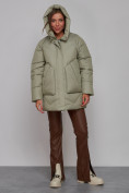 Купить Зимняя женская куртка модная с капюшоном светло-зеленого цвета 52362ZS, фото 5