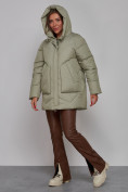 Купить Зимняя женская куртка модная с капюшоном светло-зеленого цвета 52362ZS, фото 6