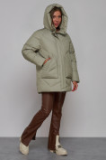 Купить Зимняя женская куртка модная с капюшоном светло-зеленого цвета 52362ZS, фото 7