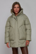 Купить Зимняя женская куртка модная с капюшоном светло-зеленого цвета 52362ZS, фото 8