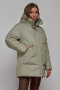 Купить Зимняя женская куртка модная с капюшоном светло-зеленого цвета 52362ZS, фото 9
