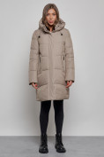 Купить Пальто утепленное молодежное зимнее женское бежевого цвета 52363B