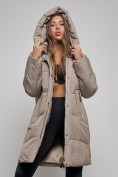 Купить Пальто утепленное молодежное зимнее женское бежевого цвета 52363B, фото 11