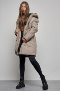 Купить Пальто утепленное молодежное зимнее женское бежевого цвета 52363B, фото 12