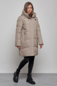 Купить Пальто утепленное молодежное зимнее женское бежевого цвета 52363B, фото 2