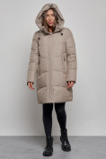 Купить Пальто утепленное молодежное зимнее женское бежевого цвета 52363B, фото 5