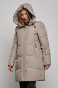 Купить Пальто утепленное молодежное зимнее женское бежевого цвета 52363B, фото 6
