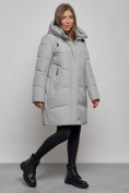 Купить Пальто утепленное молодежное зимнее женское серого цвета 52363Sr, фото 2