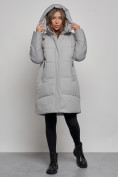 Купить Пальто утепленное молодежное зимнее женское серого цвета 52363Sr, фото 5