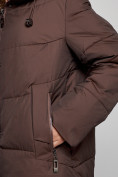 Купить Пальто утепленное молодежное зимнее женское темно-коричневого цвета 52363TK, фото 10