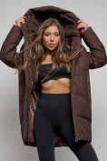 Купить Пальто утепленное молодежное зимнее женское темно-коричневого цвета 52363TK, фото 11